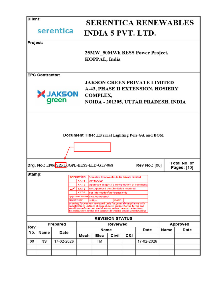 Ep06_srpl-Jgpl-bess-eld-gtp-068_external Lighting Pole Ga and Bom (1) | PDF