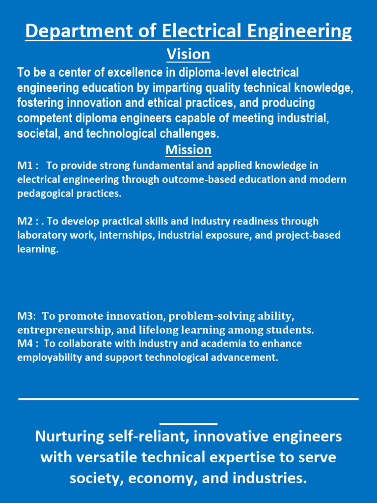 Electrical Department Vision & Mission (1) EE | PDF