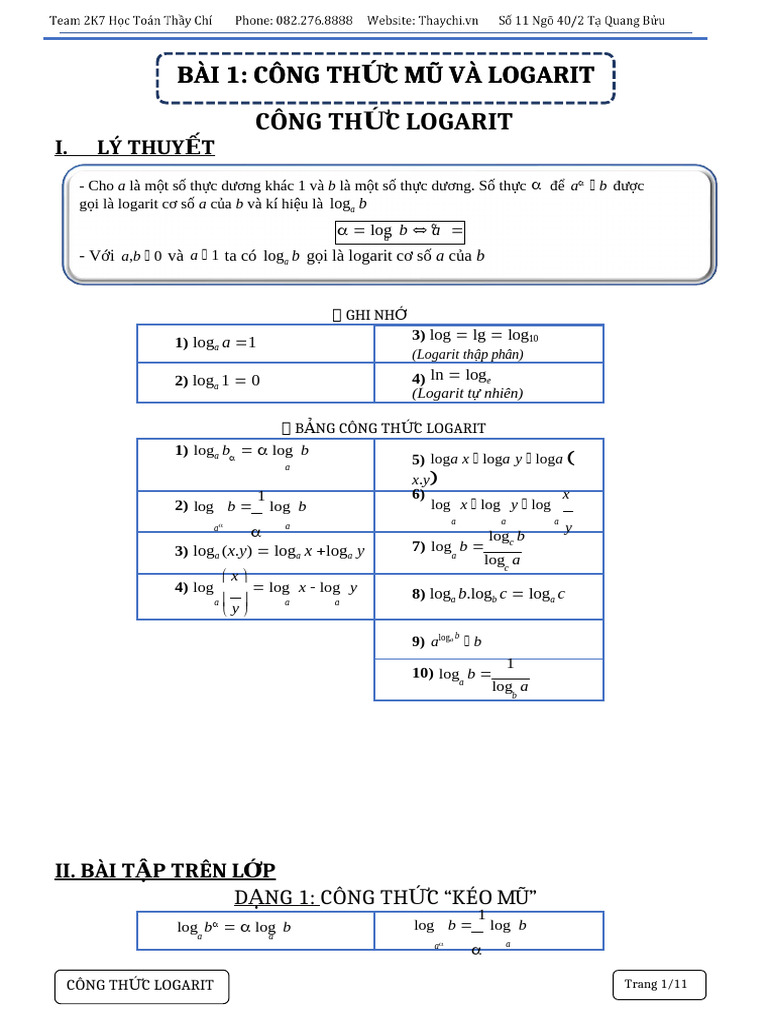 CÔNG THỨC LOGARIT -SGK MOI | PDF