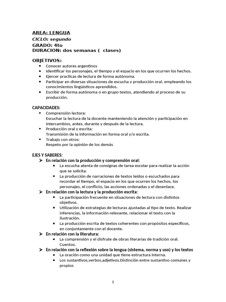 SECUENCIA didactica DE LENGUA 2026 tilcara | PDF