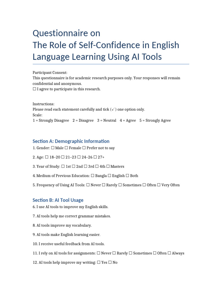Final Questionnaire | PDF