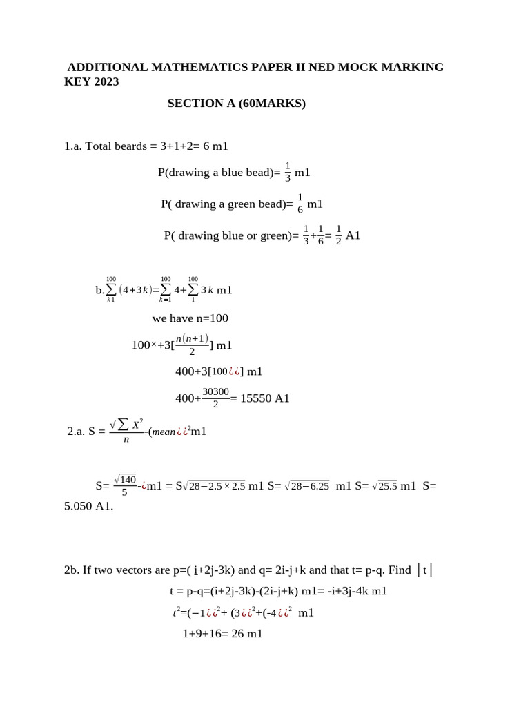 Paper II Adma Marking Key 2023 | PDF | Linear Algebra | Algebra