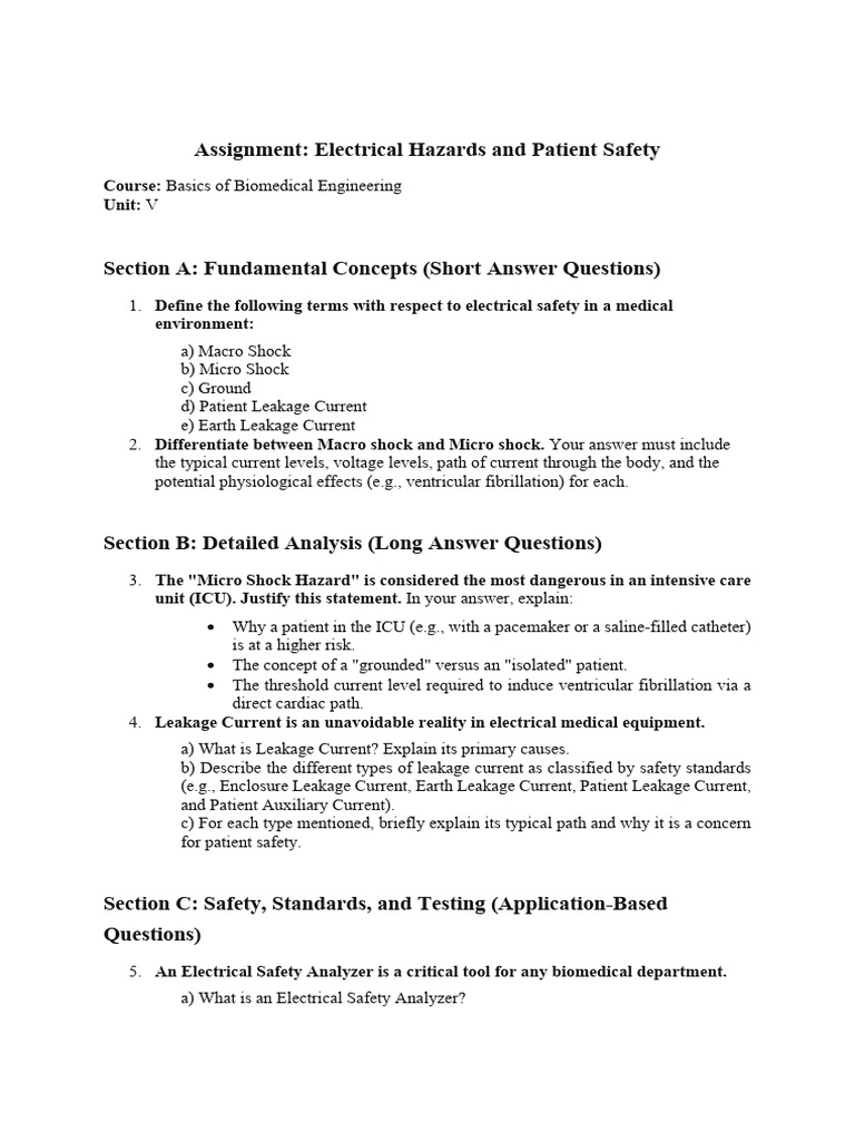BASICS OF BIOMEDICAL ENGINEERING -Assignment | PDF | Intensive Care ...