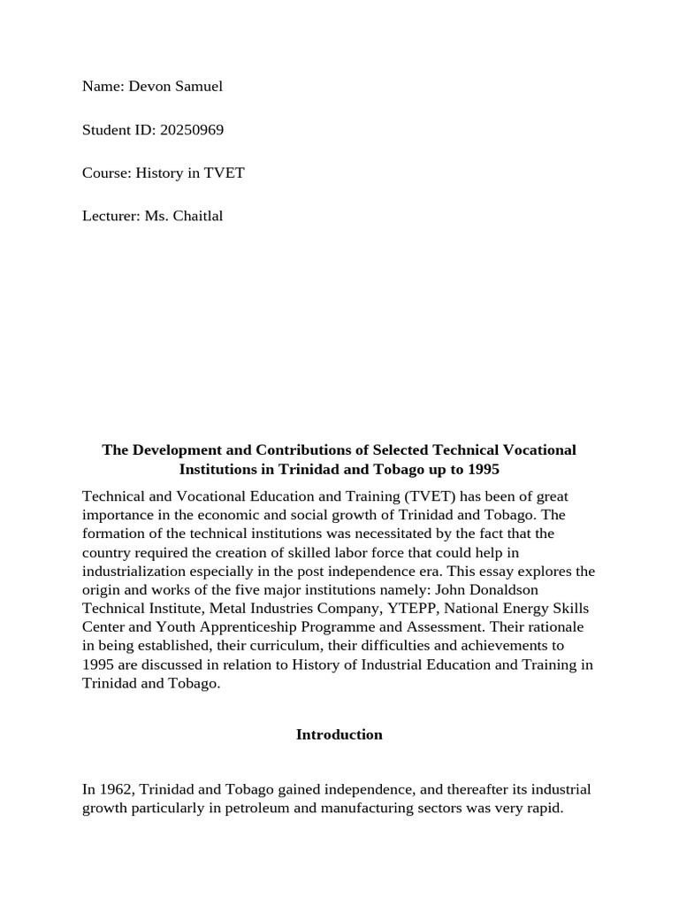 History of TVET Assignment 2 | PDF