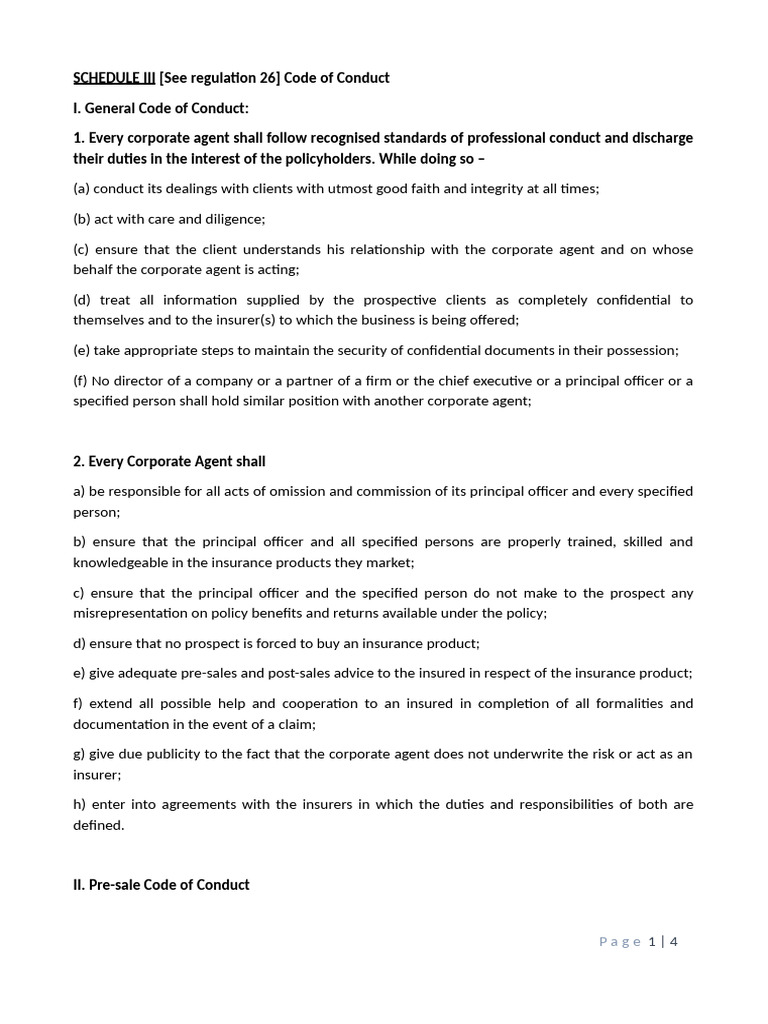 Code of Conduct Schedule III | PDF | Insurance | Business Law