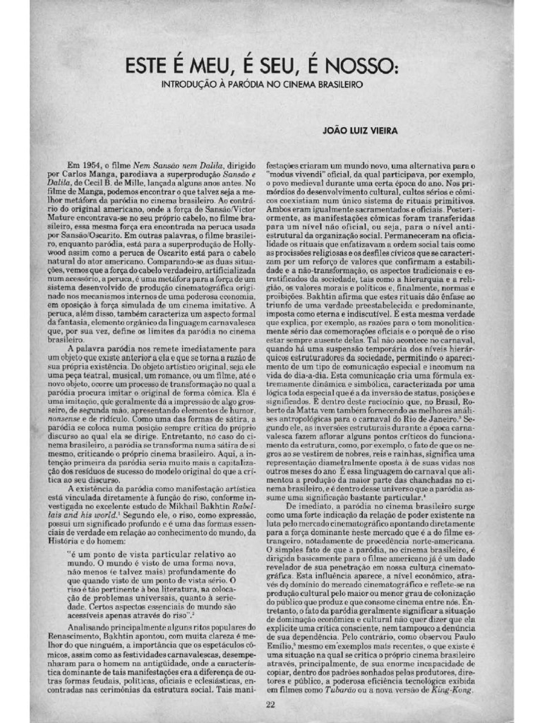 Este É Meu, É Seu, É Nosso Introdução À Paródia No Cinema Brasileiro | PDF