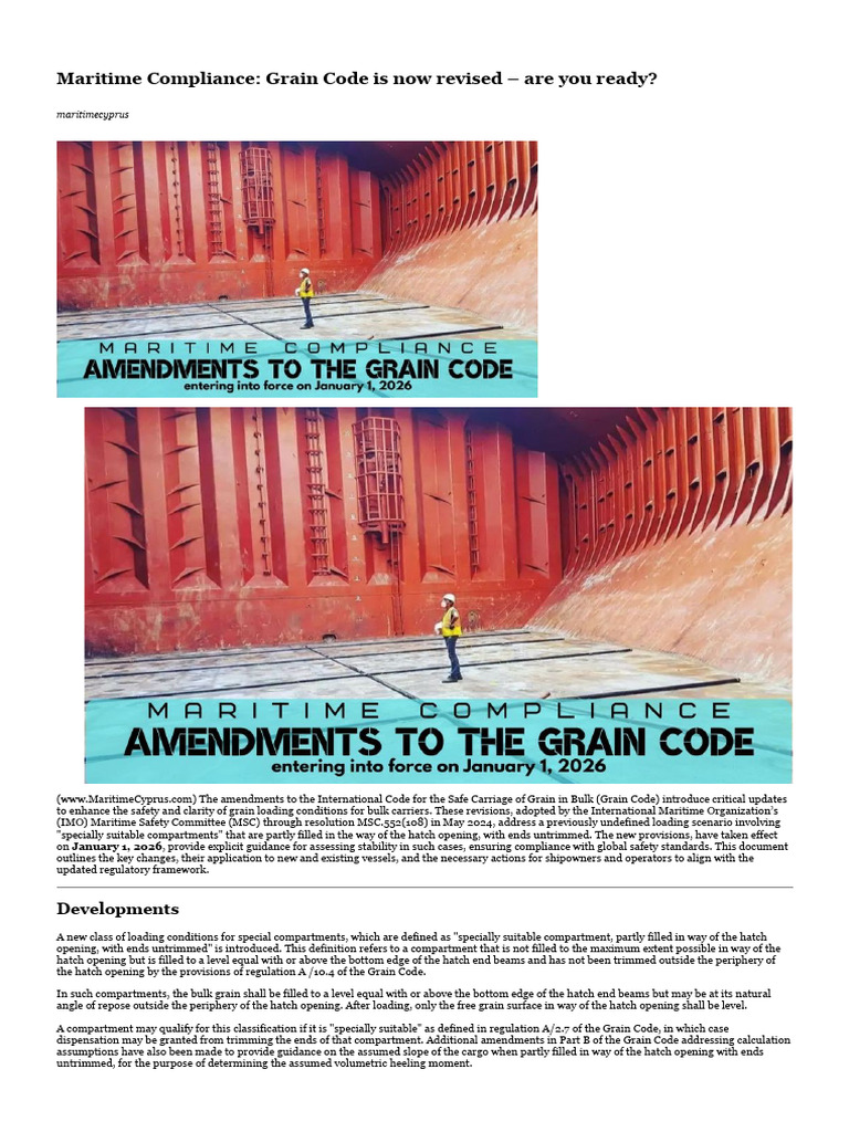 Ammendments Grain Code | PDF | Water Transport | Shipping