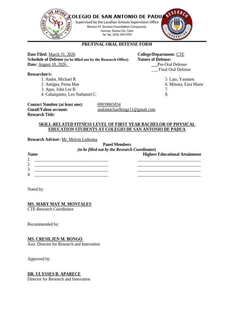 Revised Form 4 Schedule of Pre and Final Oral Defense Form (2) | PDF