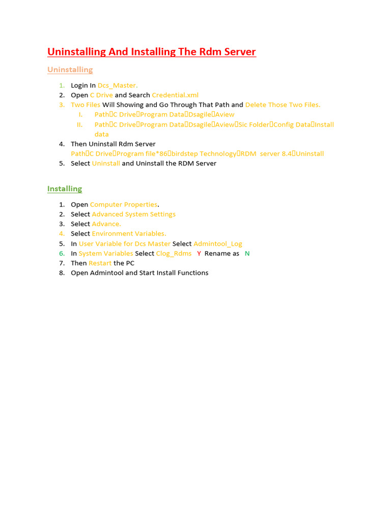 Uninstalling and Installing The RDM Server-1 | PDF