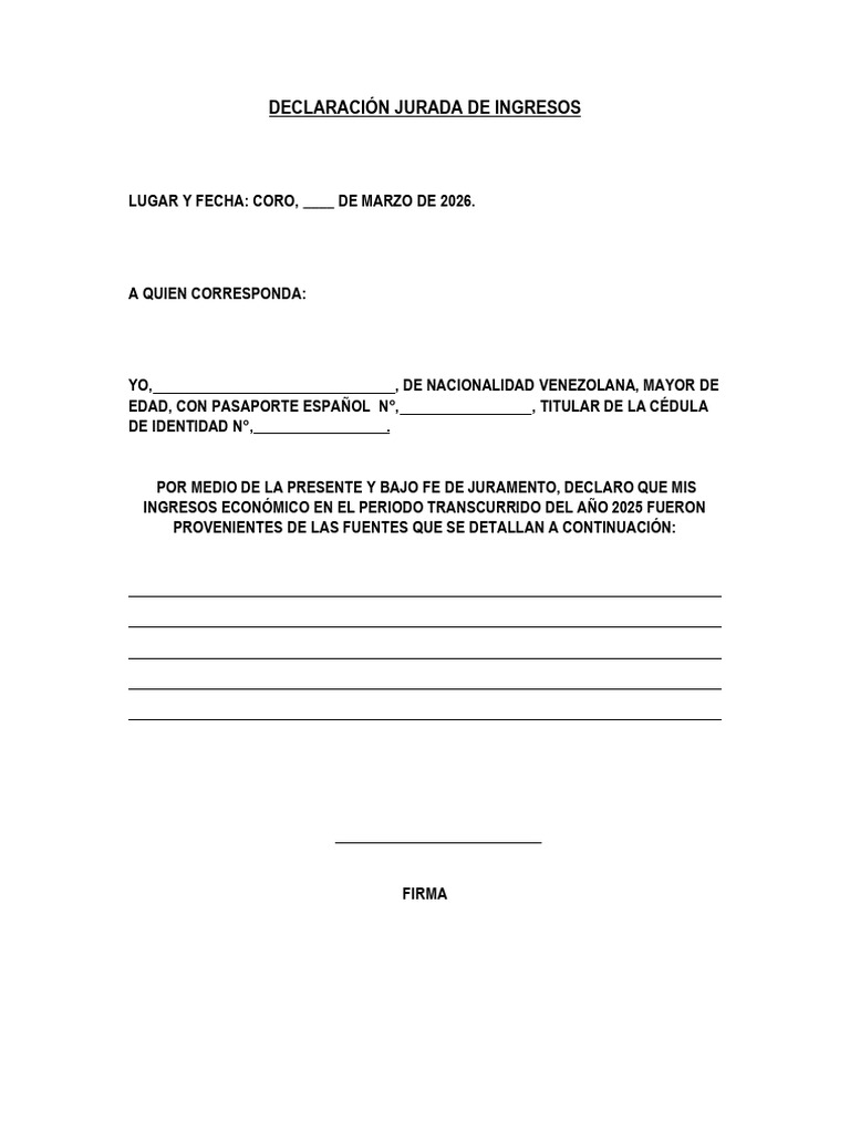 Declaracion Jurada de Ingresos Coro | PDF