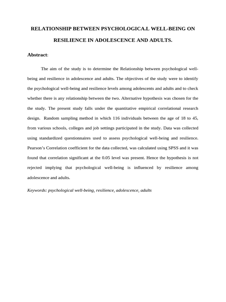 Final Copy of Research - Sanjana | PDF | Psychological Resilience ...