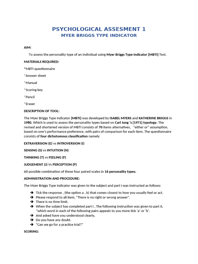 Psychological Assesment 1 | PDF | Personality Type | Extraversion And ...