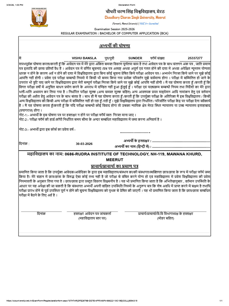 VISHU Declaration Form | PDF
