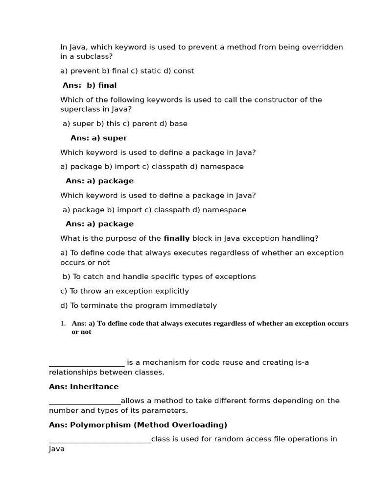 Oops Mid I Exam Object Bits | PDF | Inheritance (Object Oriented ...