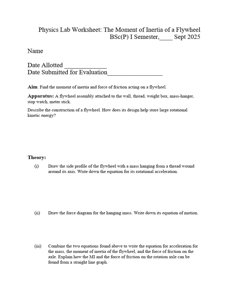 Moment of Inertia Worksheet | PDF | Force | Motion (Physics)