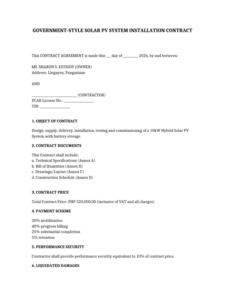 Government Style Solar Contract | PDF