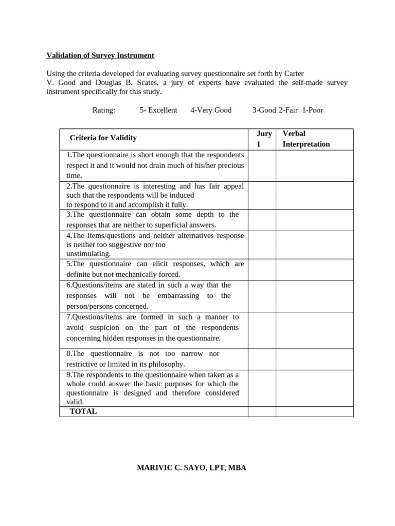 Validation of Survey Instrument Final | PDF | Questionnaire | Chess Theory
