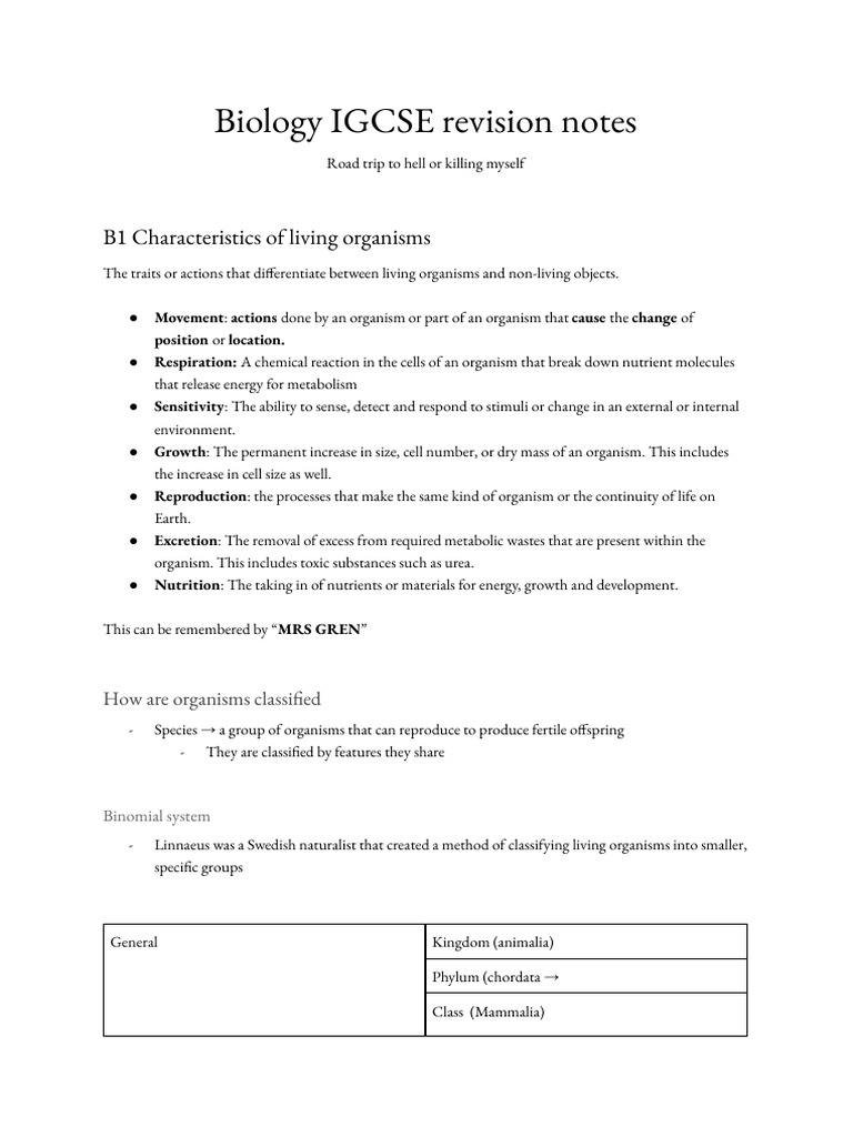 Biology IGCSE Revision Notes | PDF | Digestion | Cell (Biology)