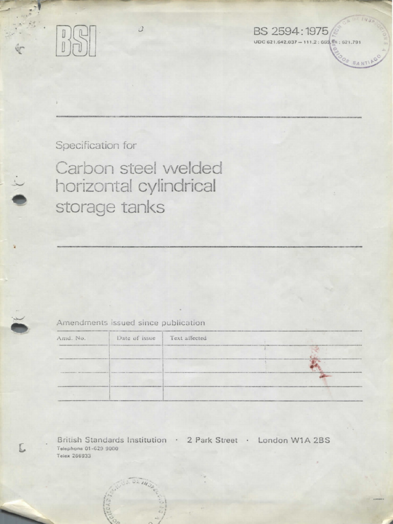 BS 2594 Specifications for Carbon Steel Welded Horizontal Cylindrical ...