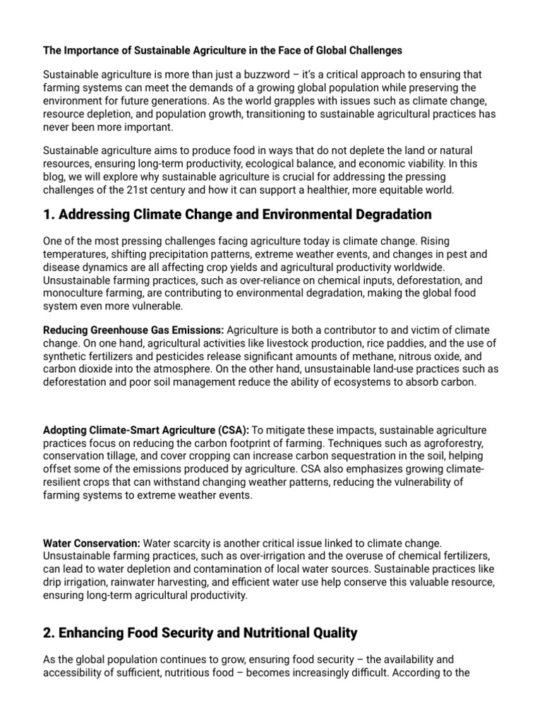 The Importance of Sustainable Agriculture in the Face of Global ...