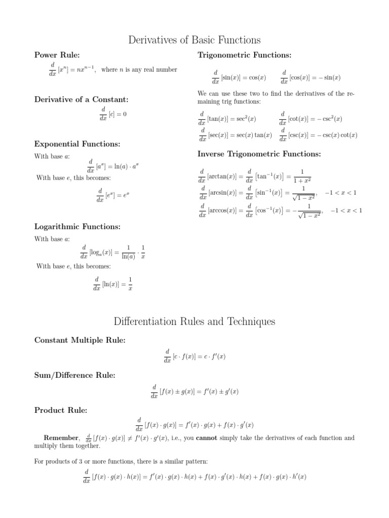 Differentiation Rules MA141 | PDF | Trigonometric Functions | Algebra