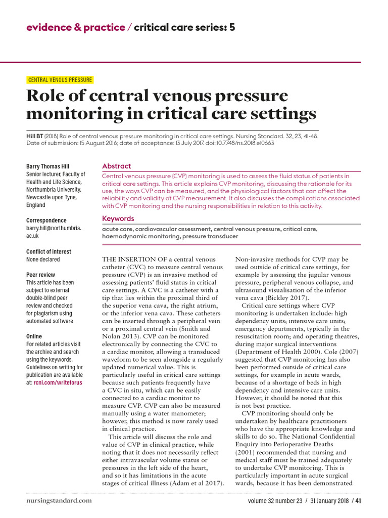 Role of Central Venous Pressure Monitoring in Critical Care Settings | PDF