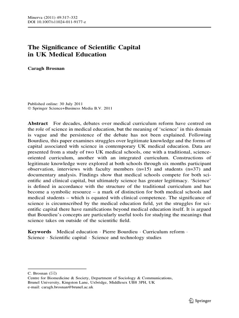Brosnan 2011- The significance of science capital in UK medical ...