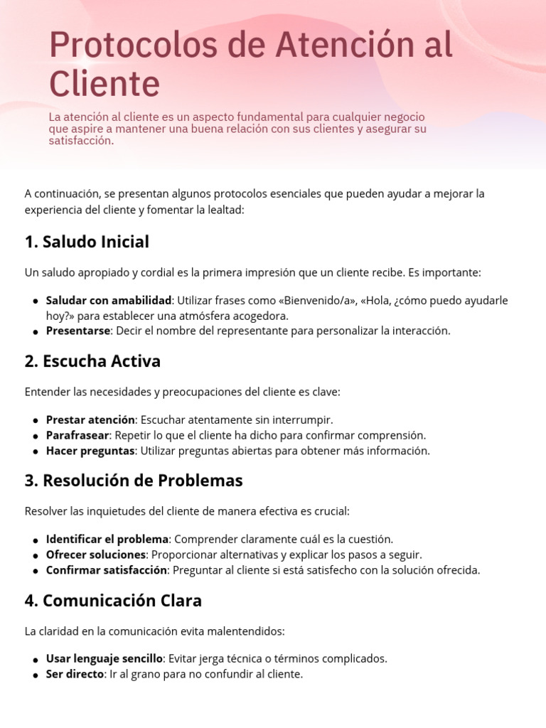 3.3 Protocolos de Atención Al Cliente | PDF | Servicio al Cliente | Cliente
