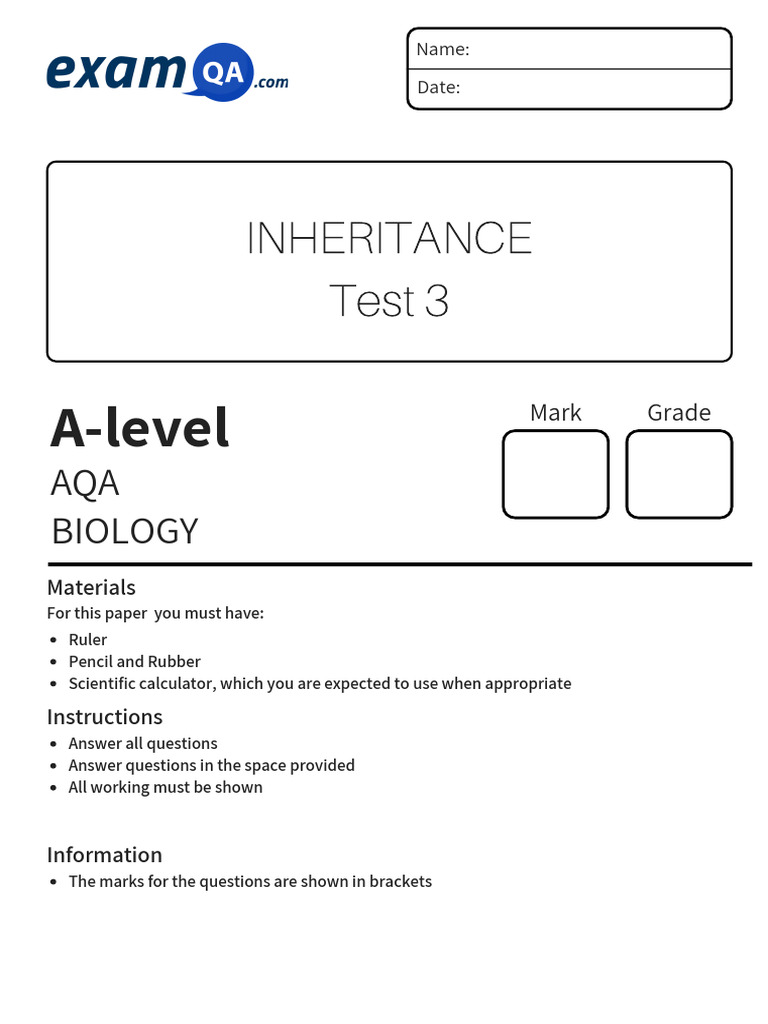 AQA A2 Biology Inheritance Paper 3 QP | PDF | Genotype | Dominance ...