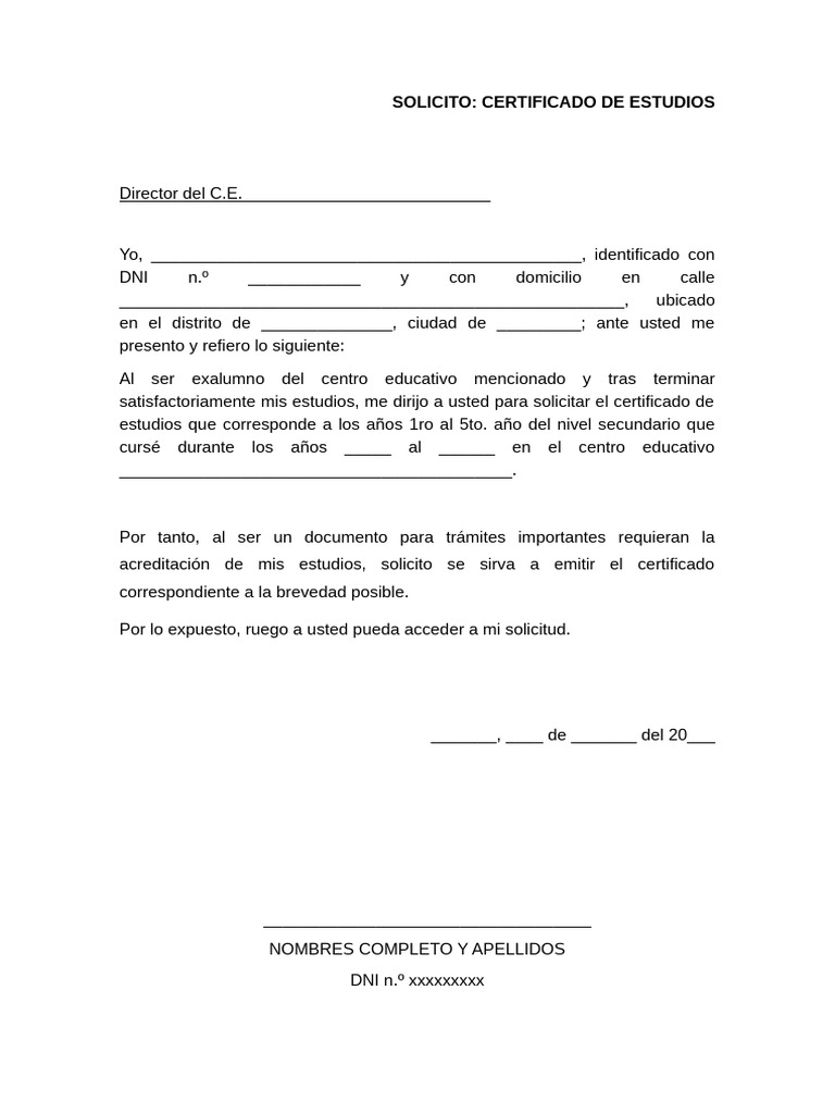 Solicitud de Certificado de Estudios | PDF