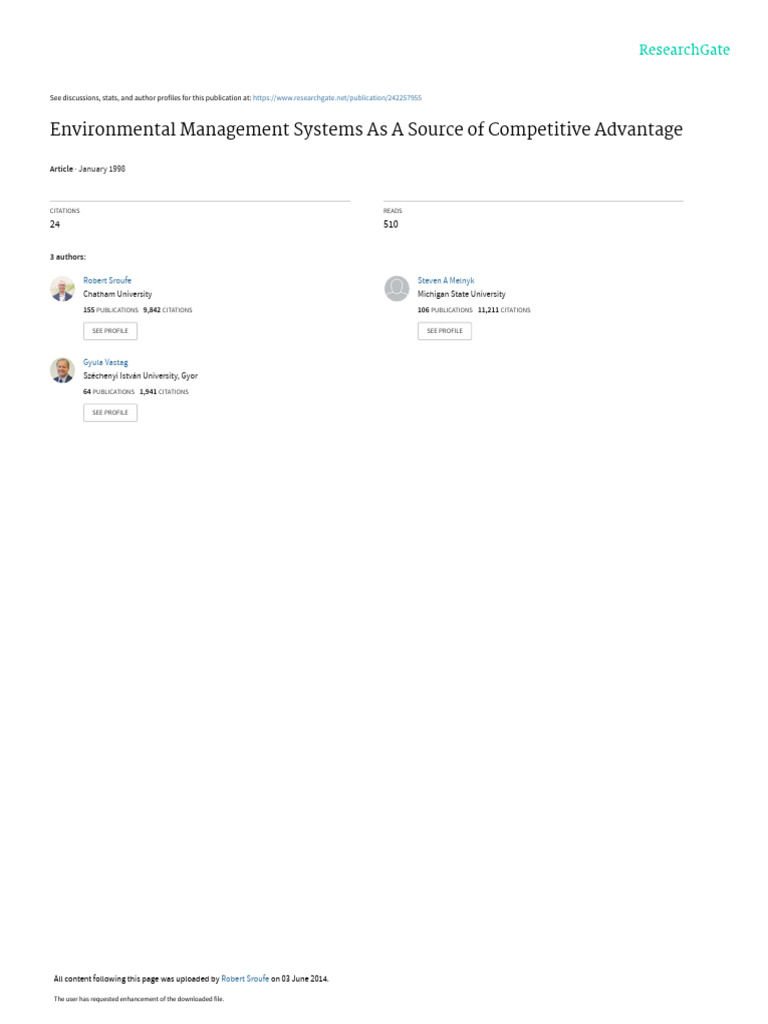 Environmental Management Systems as a Source of Co | PDF | Strategic ...