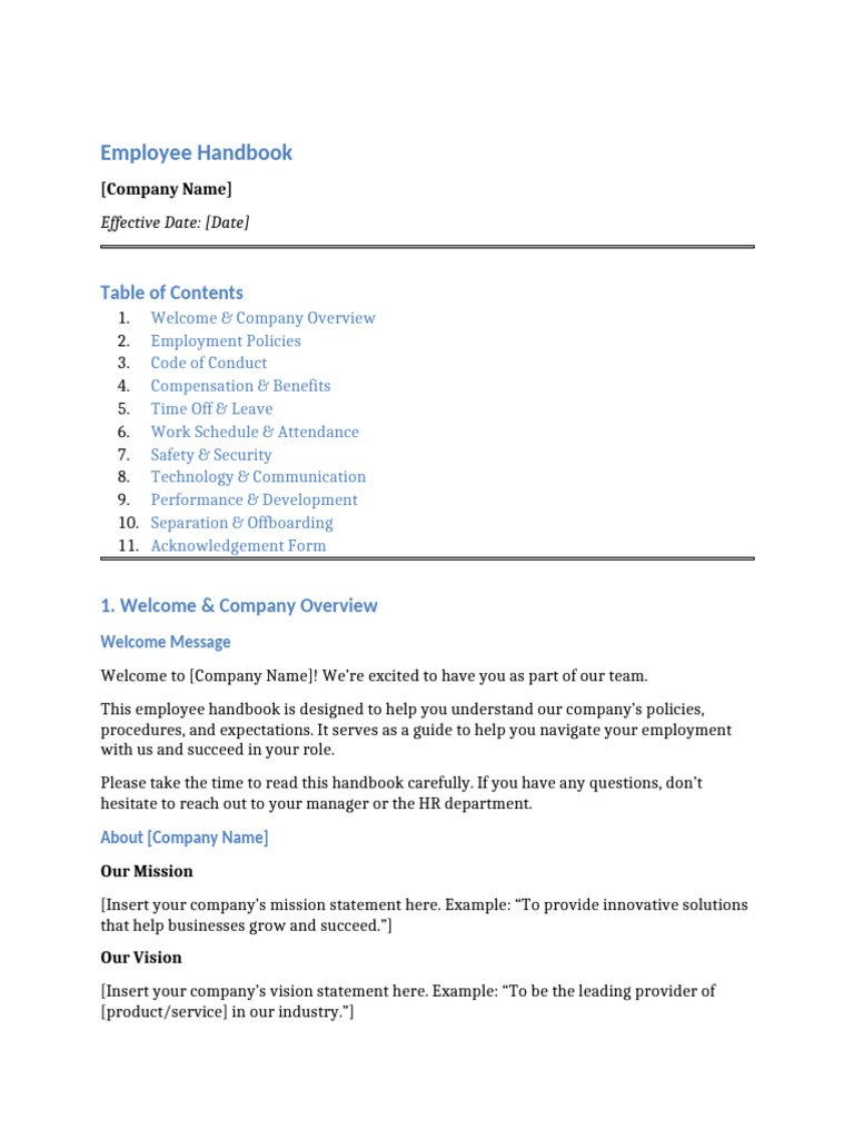 Employee Handbook Template | PDF | Overtime | Employment