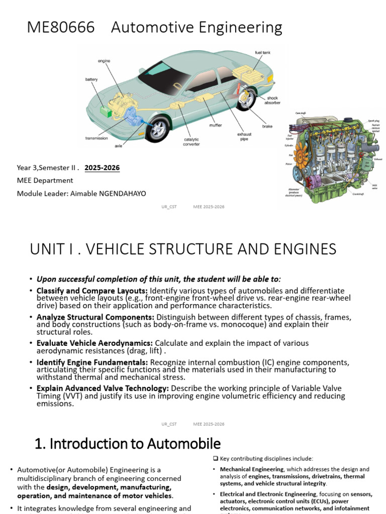 Handout 1 Introduction To Automotive Engineering | PDF
