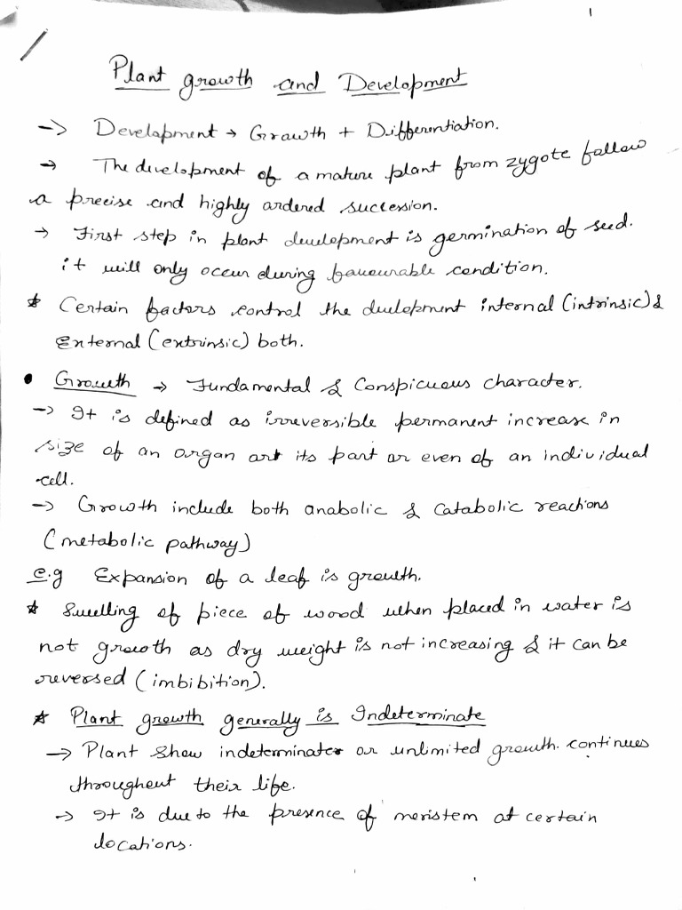 Plant Growth and Development Part 1 Notes Handwritten | PDF | Plants ...