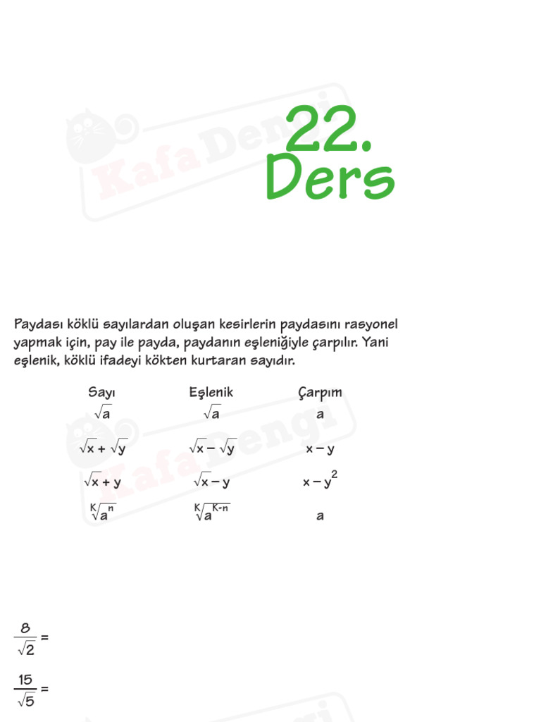 22 DERS Eşlenik Ve Köklü Sayılarda Bölme | PDF