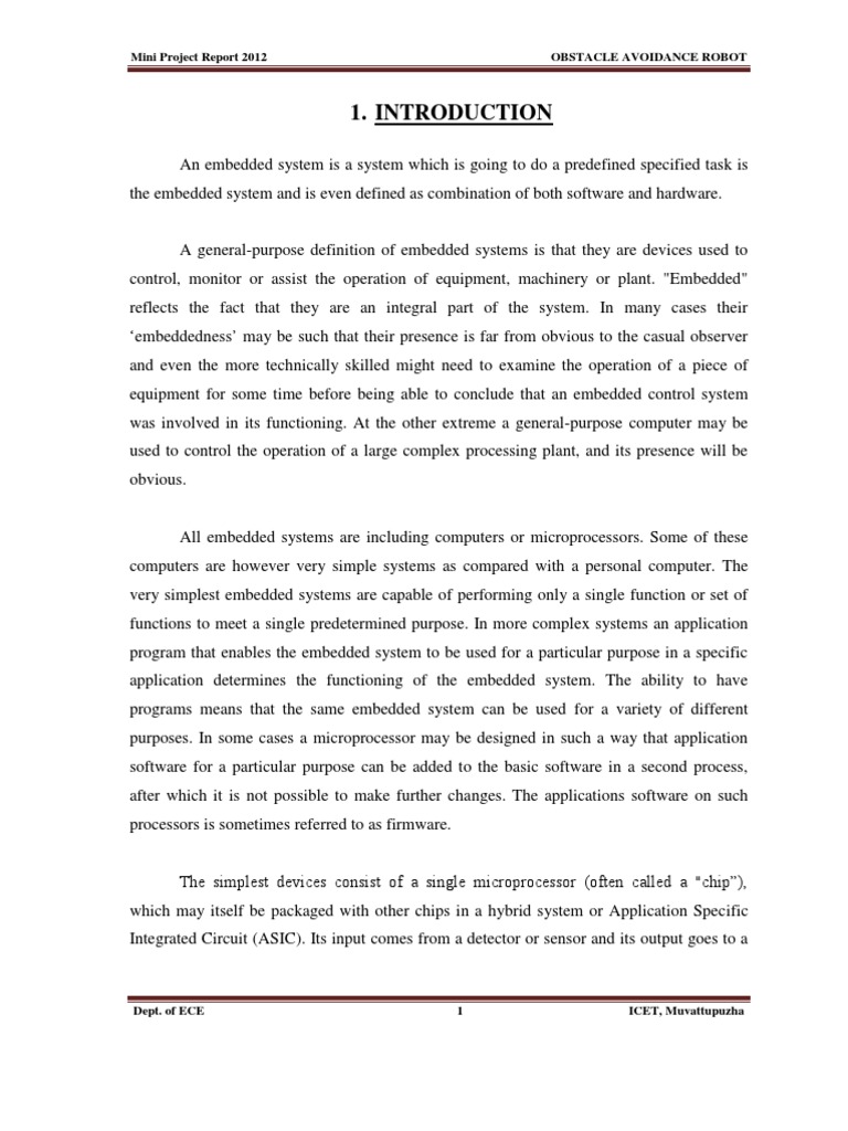obstacle avoiding robot applications