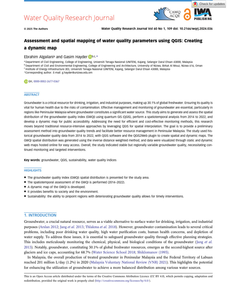 Assessment and Spatial Mapping of Water Quality Parameters Using QGIS ...