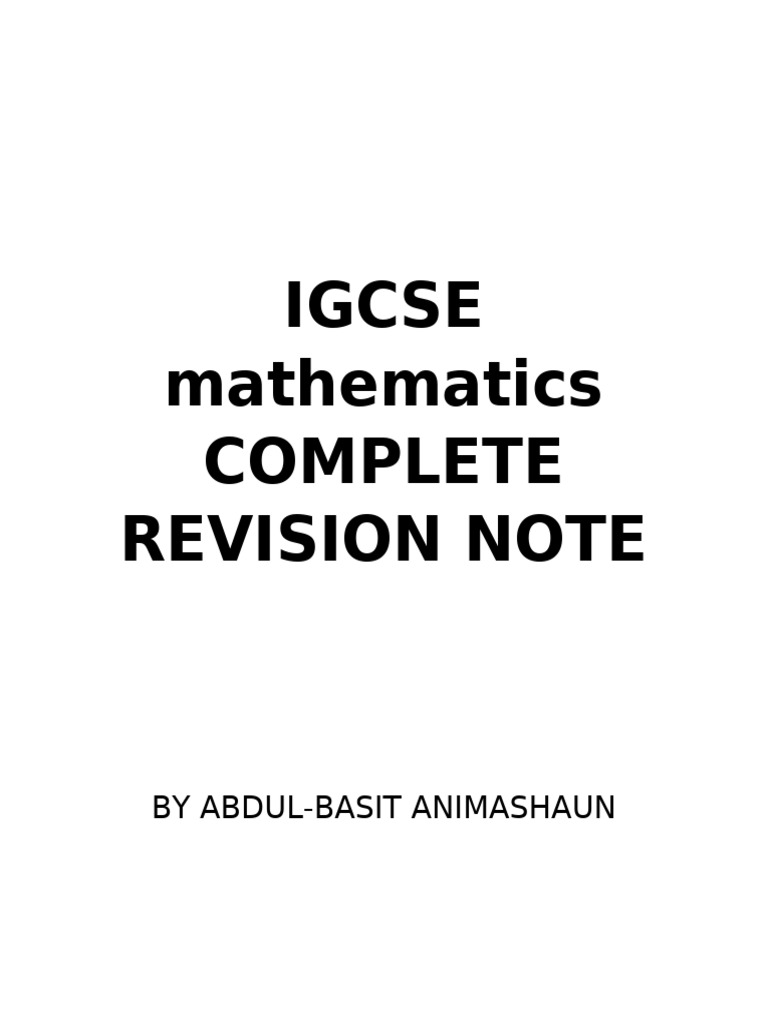 Igcse Mathematics Complete Revision Note | PDF