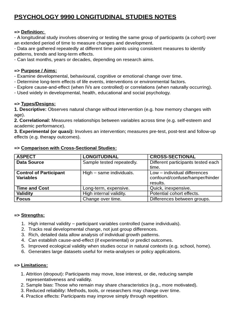 Psychology 9990 Longitudinal Studies Notes | PDF