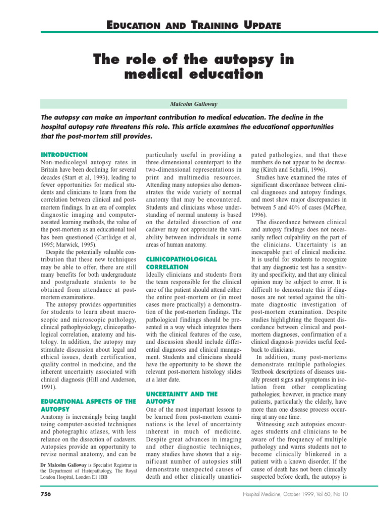 The role of the autopsy in medical education | PDF | Autopsy | Medical ...