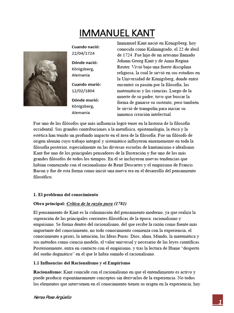 Immanuel Kant | PDF | Immanuel Kant | A priori y a posteriori