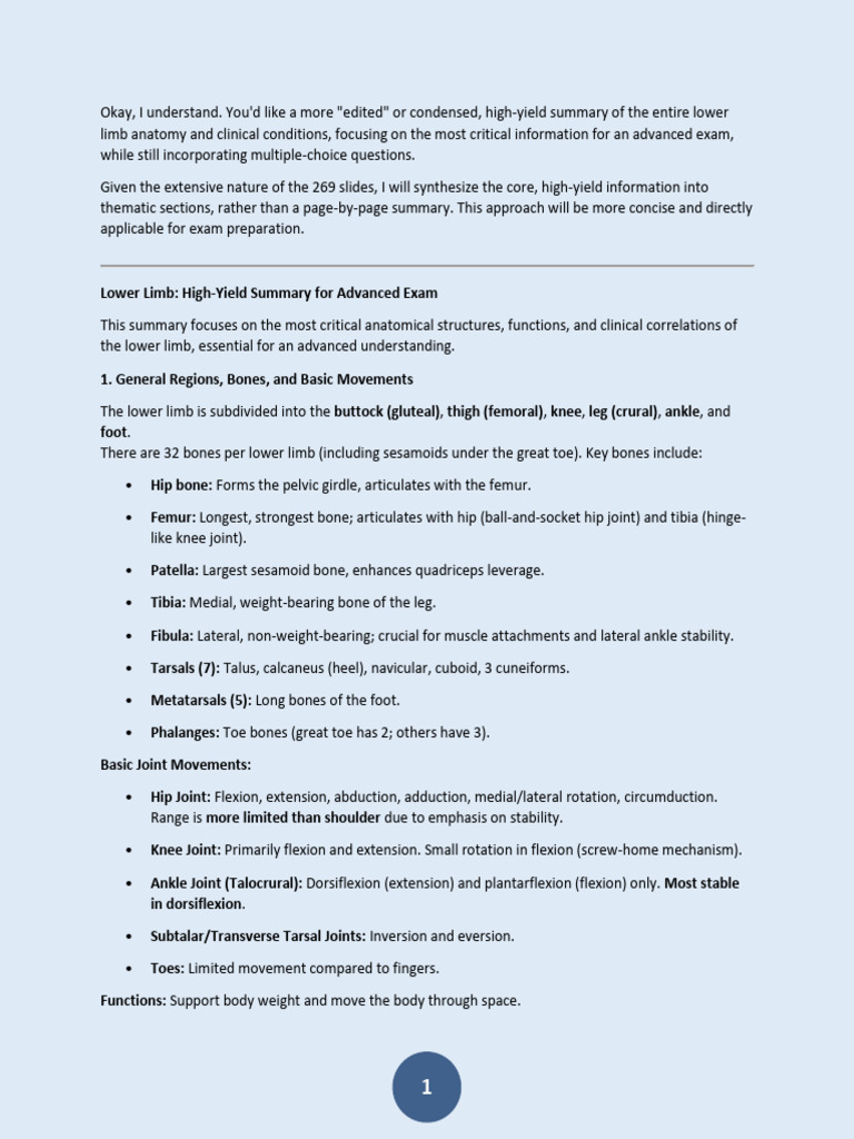 Mnemonic for Lower Limb | PDF | Human Leg | Foot