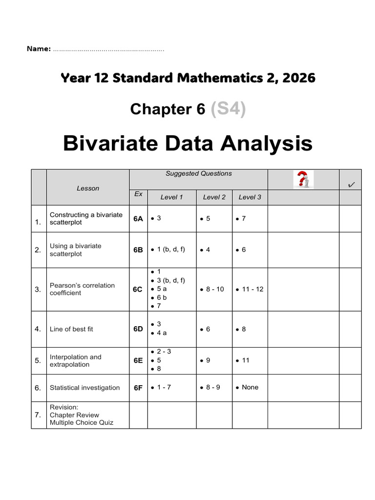 S4 Bivariate Data Analysis Booklet 2026 | PDF