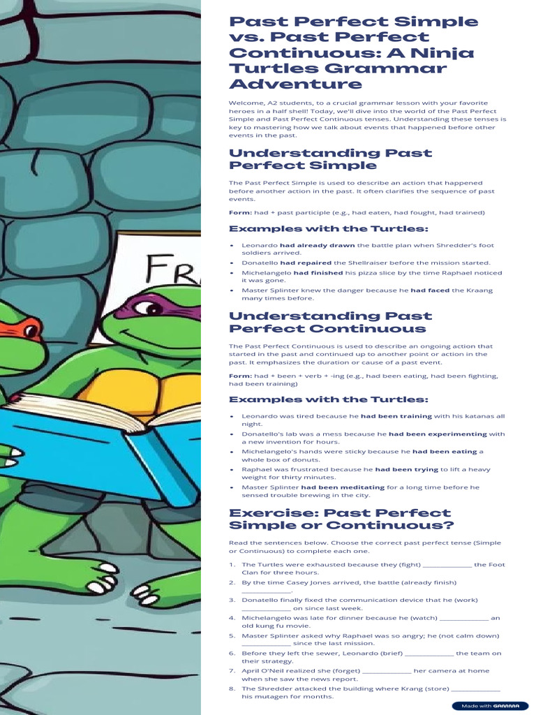 Grammar exercises with Ninja Turtles | PDF | Linguistics | Grammar
