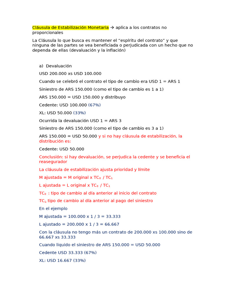 Nota de Clases Reaseguro Clases Clausula de Estabilización y Proceso de ...