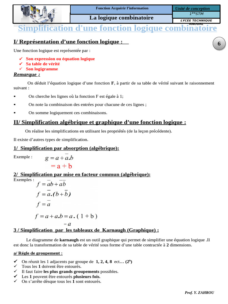 Simplification D'une Foncion Logique CE Doc Prof | PDF | Logique ...