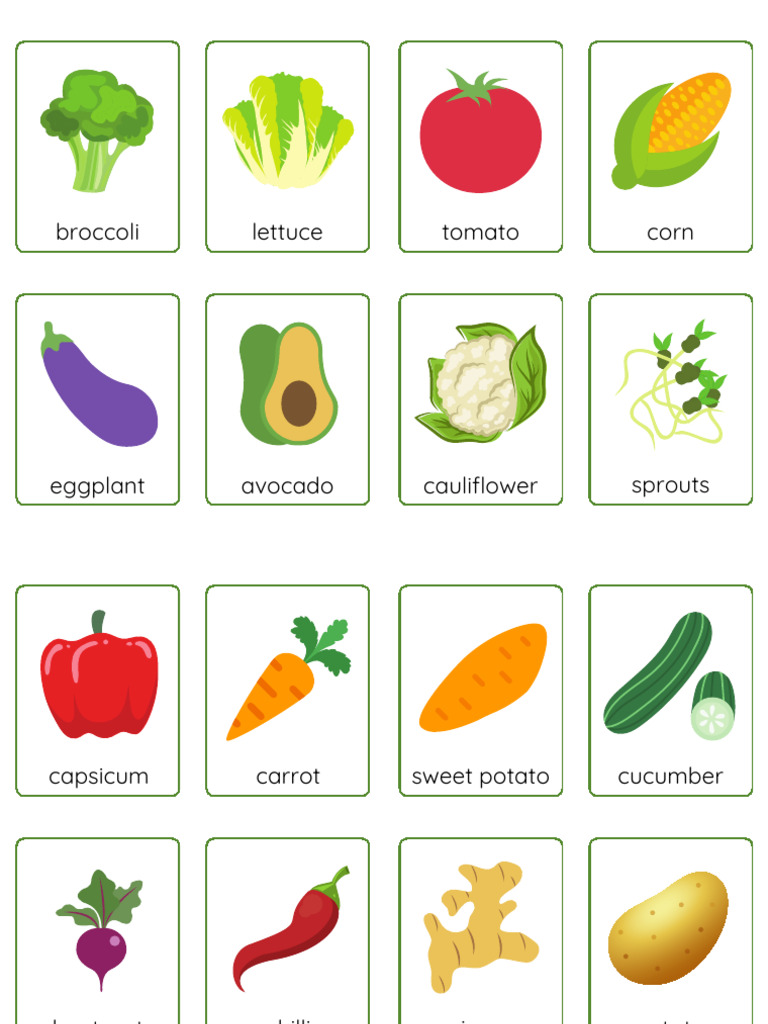 Vegetables Flashcards in Colorful Illustrative Style | PDF