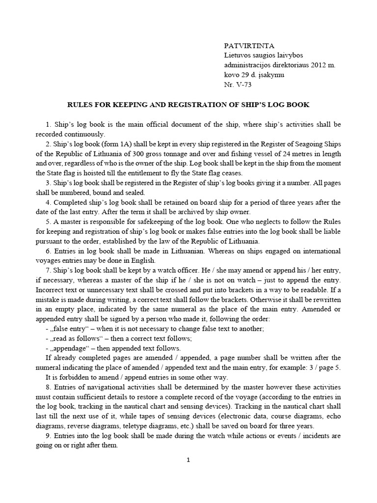 Ship Log Book-rules for Keeping and Registration | PDF