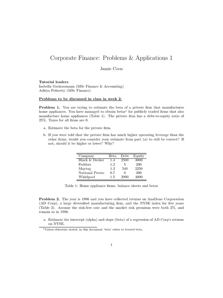 Corp Fin PS1 2025 | PDF