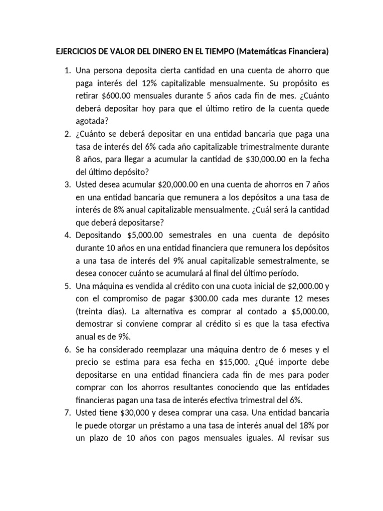 Ejercicios Sobre Tema - Valor Del Dinero en El Tiempo | PDF | Interés ...